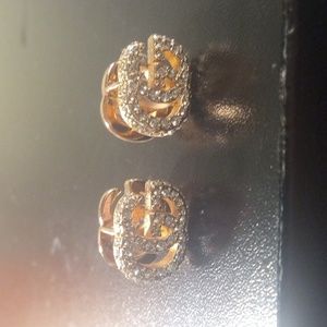 WOMEN'S GUCCI DOUBLE GG ROSE GOLD CRYSTAL EARRINGS